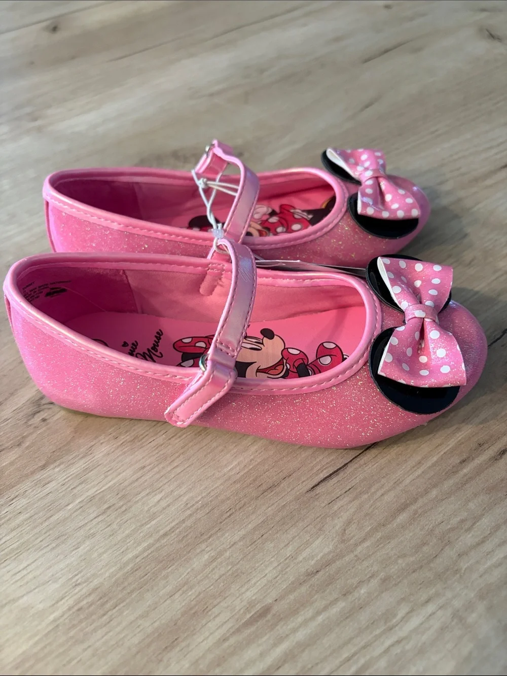 DISNEY JUNIOR MINNIE MOUSE GLITTER BOW MARY JANE FLATS GIRLS SIZE 11